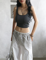Pigment washed crop sleeveless