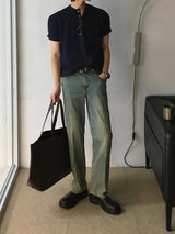 [A-P0137] バックバンドレギュラーデニムパンツ(Beige Tin)