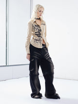 Emoha original design OD hot girl トランペットスリーブ レタープリント ウエスト パンクプリント ロックレトロシャツ