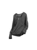 RELABEL (Vision) Lightweight, velvety-textured striped patchwork long-sleeved T-shirt with a wet-look finish, studded details and a scoop neck