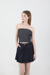 Denim Ribbon Crop Top Dark Blue