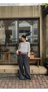 Check Detail Wide Slacks Pants