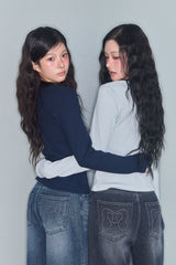STITCH LINE WIDE DENIM PT BLUE