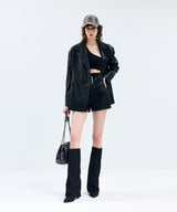 85-VIVAJ001 [Vegan Leather] Vintage Shape Half Leather Jacket