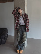Wake check hooded shirt