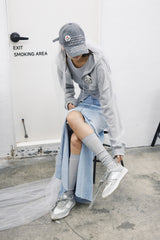 DAMAGED LONG DENIM SKIRT (BLUE)