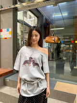 UI ドッグオフショルダーオーバーサイズフィットスリーブTシャツ