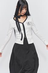 Logo Muffler V-neck Top White