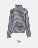 ボーダースリムレイヤードウォームハイネックTシャツ (4color)