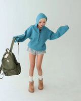 Color-Blocked Taping Hoodie String Oversized Knit