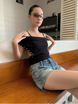 ワンショルダーインナーレイヤードツーピースハルターネックTシャツ