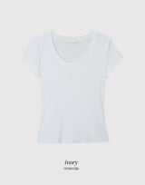 ベーシックスリムリブUネック半袖Tシャツ (5color)