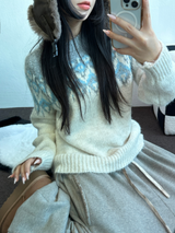 ウール🧸 アンゴラスノーフラワーロウンフニット❤🤎🩵💙4カラー