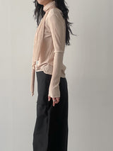 [Muffler set] Pleats U-neck Long Sleeve T-shirt