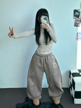 FLEECE/STRING❤FRONT POINT BALLOON PANTS 🤎🤍🖤🩶4COLOR