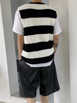 Stripe round neck knit vest 2C