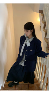 Renee Navy No Collar Round Half Coat