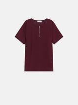 Deek zipper henry-neck short sleeve knit
