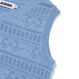 RIBBON CROCHET CROP KNIT VEST [SKY]
