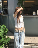 バンディングワイドデニムパンツ
