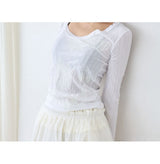 Crinkle Vintage Deep U-Neck Long Sleeve Top