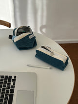 Clam round pouch _ Corduroy ocean blue