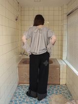Check folding fleece pants / black