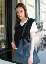 Washing Cotton Ruffle Hand&Cross Bag_Navy