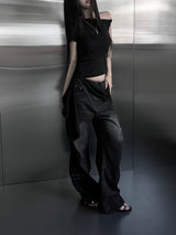 one-shoulder wrap set top (2color)