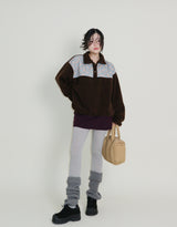 Femme Flower Pattern Quilted Fleece Long Sleeve T-Shirt (Button Detail)