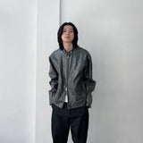 Panelled Stand-Collar Leather Jacket