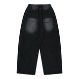 Side Pintuck Wide Denim Pants - Black