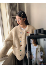 wool kitsch button round fur jacket
