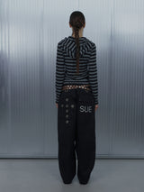 BADGE STRIPE HOODED CARDIGAN / CHARCOAL