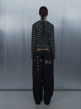 BADGE STRIPE HOODED CARDIGAN / CHARCOAL