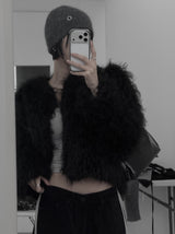 Eyelet Angora Fur Short Beanie