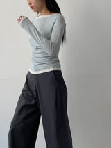 Layered Shirring Boat Neck T-Shirt