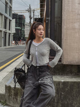 リアモヘアバックルクロップカーディガン