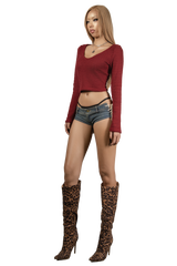 POP Long Sleeve Vneck Cropped Top