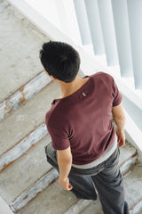 High ribbed henley neck half sleeves(Burgundy)