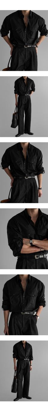 Stitch Roll Up Shirt [Black]