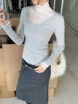 Mind V-neck Stripe Long Sleeve Span Tee