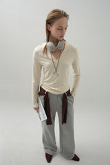 Deep V-neck Panel Top_Cream