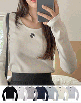 ステッチUネック長袖Tシャツ