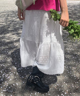 Owell Shirring Punching Lace Tiered Summer Long Skirt (4 Colors)