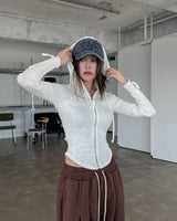Kind zipper ribbed slim hoodie zip-up