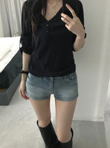 ボタンロールアップTシャツ (3 colors)