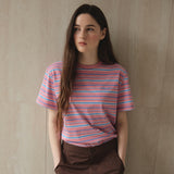 Multi Striped Short Sleeve T-Shirt_Pink