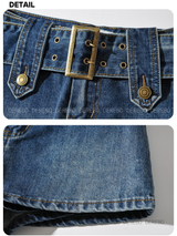 Belt dark blue mini denim pants skirt