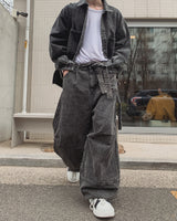 イーストベルトワイドデニムパンツ